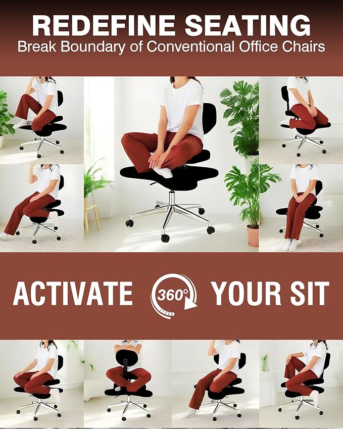 PYY Cross Legged Office Chair - ADHD Chairs for Adults Meditation with Wheels, Kneeling Chair Adjustable Height Ergonomic Fidget Squatting for Home and Office Black