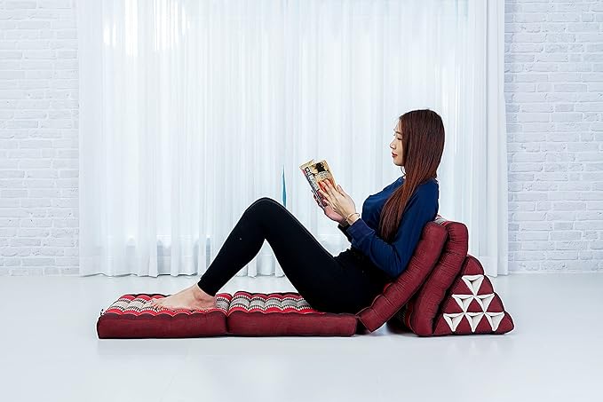 Leewadee 4-Fold Mat with Triangle Cushion – Firm TV Pillow, Foldable Mattress with Cushion Made of Eco-Friendly Kapok, 89 x 20 inches, red
