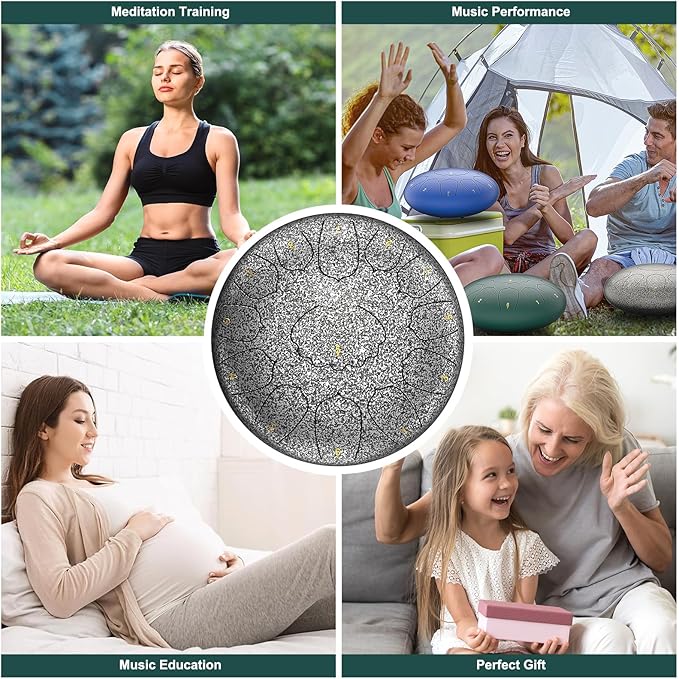 D Major Steel Tongue Drum Handpan, 12 Inch 13 Note Rain Drum for Outside Garden, Meditation Rain Chime, Musical Percussion Instrument for Adult Gift with Bag, Music Book, Drum Mallets (Star Sliver)