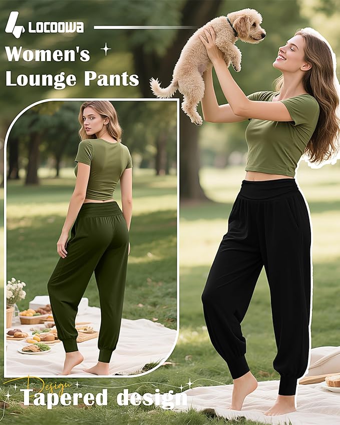2 Pack Women's Yoga Joggers, Cozy Sweatpants with Pockets Casual Loose Comfy High Waisted Lounge Pants