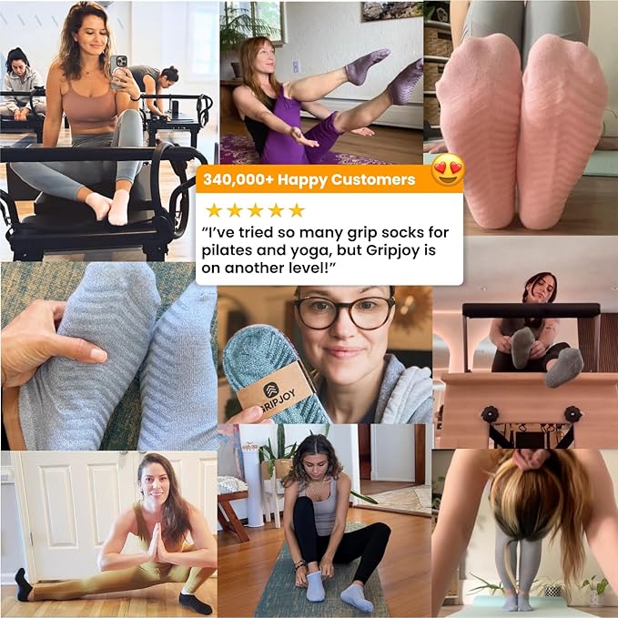 Gripjoy Grip Socks 3-Pack, Non Slip Socks for Yoga, Pilates, Barre, Dance, Enhanced Stability, Machine Washable, Comfortable Cotton Blend, Supports Charitable Causes