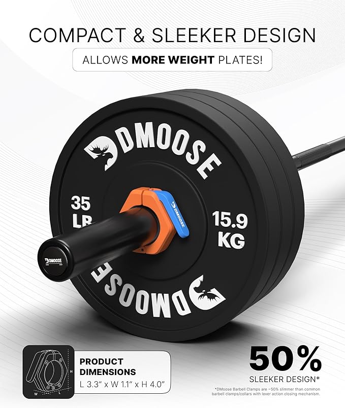 DMoose Fitness Barbell Clips 2 Inch (Pair) - Quick Release Olympic Barbell Clamps & Collars with Anti Slip TRP Grip for Secure Weightlifting and Powerlifting - Weight Clips for Bars at Home or Gym