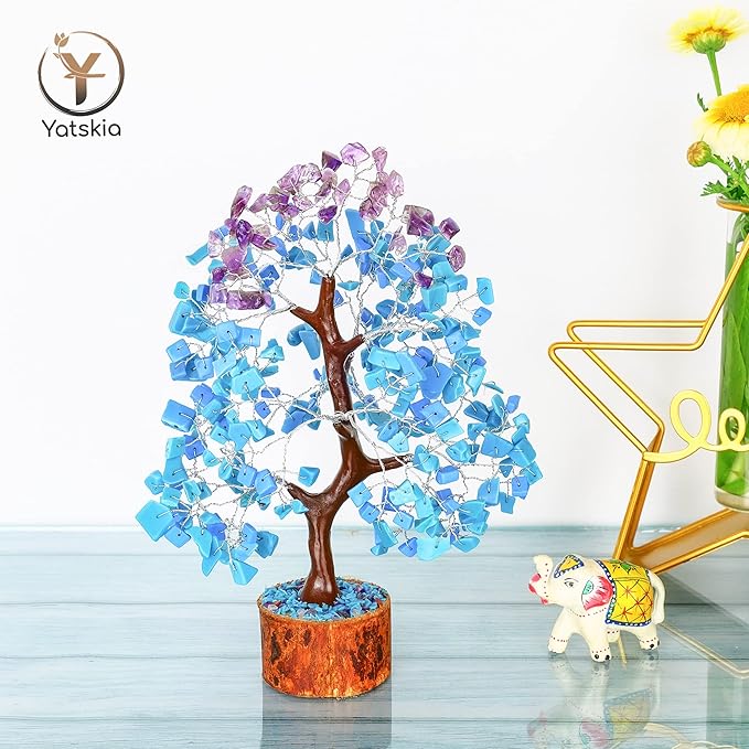YATSKIA Turquoise and Amethyst Crystal Tree of Life - Gemstones and Crystals - Crystal Decor - Good Luck Gifts