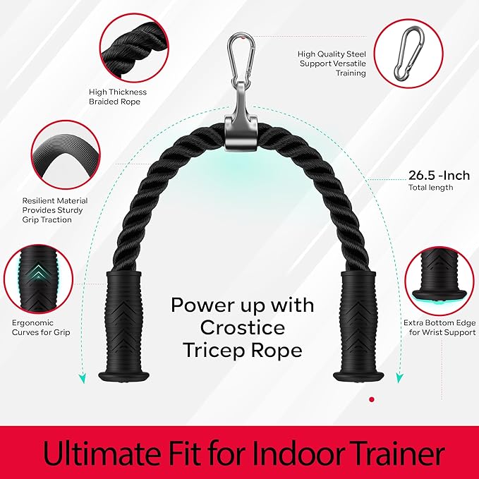 Tricep Rope Compatible with Tonal Machine, Tricep Pull Down Attachment with Ergonomic Comfort Grips, Accessory for Smart Home Gym & Cable Machine, Wrist Support Base, Soft Rub & Heavy Duty