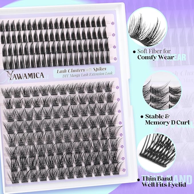 Lash Clusters Manga Eyelash Clusters Wispy Cluster Lashes with Spikes D Curl Cluster Eyelash Extensions 10-16mm Individual Lashes with 13-19mm Spikes Lashes DIY Anime Lash Extension Look by Yawamica