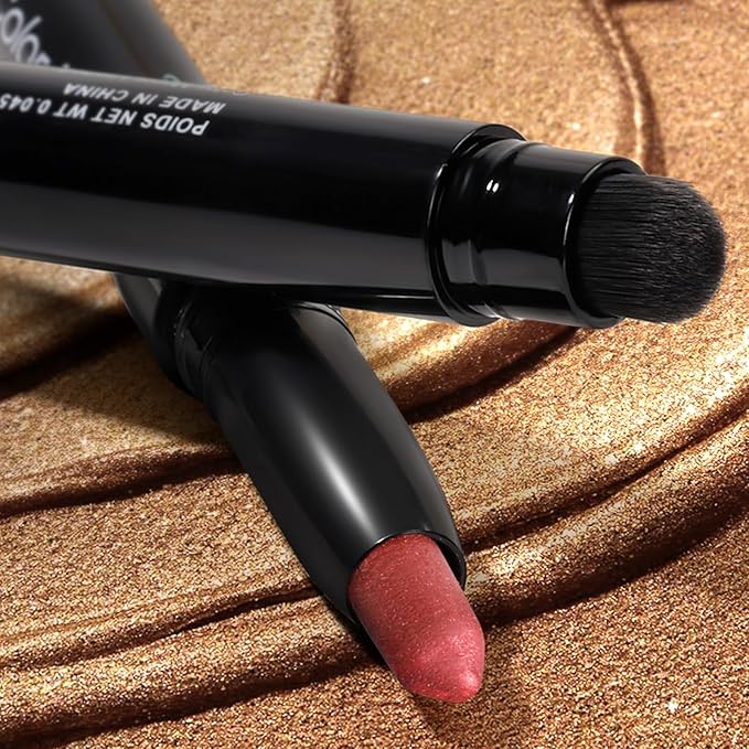 Cream Waterproof Hypoallergenic Eyeshadow Stick, long wear Metallic Glitter Matte Eye Shadow Pencil With Makeup Brush, Eye Brightener, 15 Azalea Shimmer