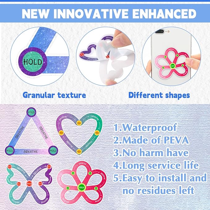 Crtiin 50 Pieces Anxiety Sensory Stickers for Anxiety Relief Items Mental Health Stickers Fidget Textured Strips for Office Classroom Desk Relieve Adult Stress(Cute Style)