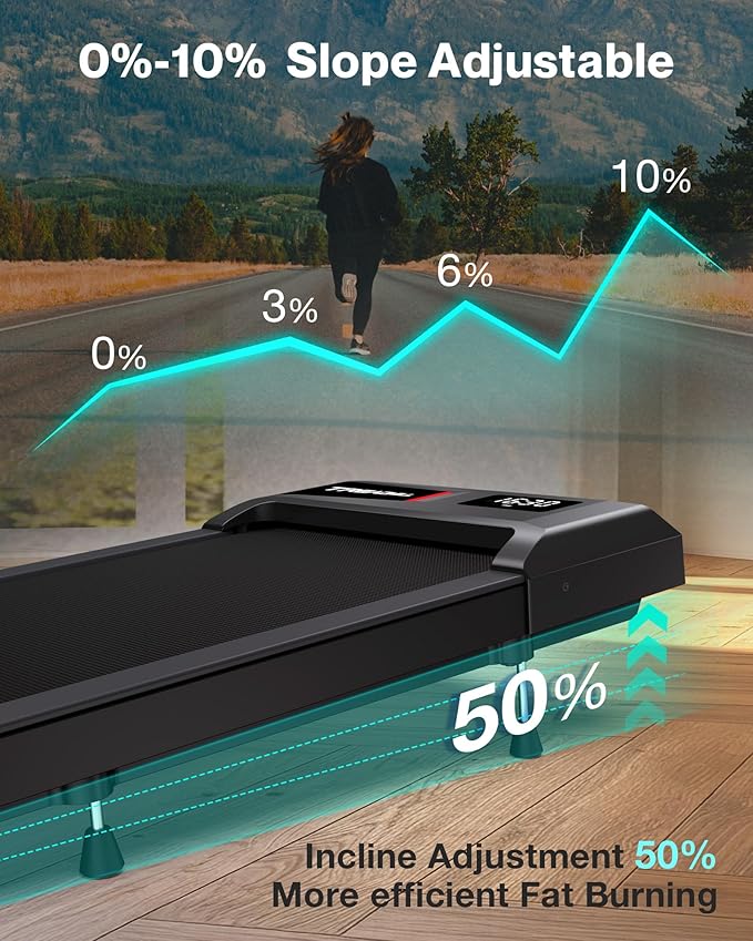 COZYINN 10% Incline Walking Pad - 2.5HP 4MPH/7.6MPH 265/340+lb Capacity Treadmills for Home, Portable Foldable Adjustable Incline Treadmill with Wide Running Area, Mute Control, Works with KINOMAP