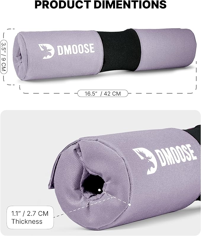 DMoose Fitness Barbell Pad for Hip Thrust, Squat & Lunges - Non-Slip Thick Foam Cushion for Neck and Back Support with Two Straps - Hip Thrust Pad for Leg Day - Fits All Olympic Bars and Smith Machine