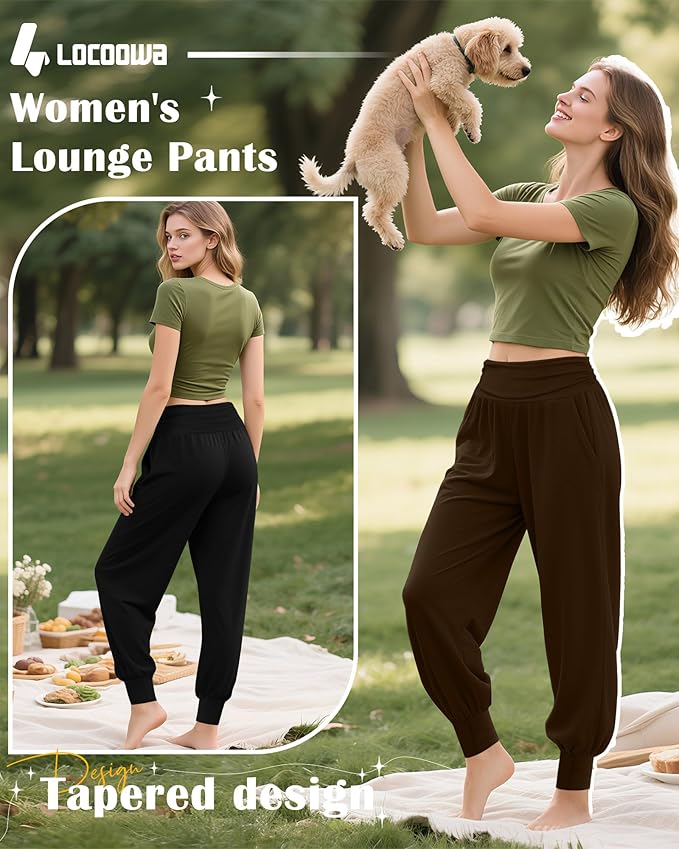 2 Pack Women's Yoga Joggers, Cozy Sweatpants with Pockets Casual Loose Comfy High Waisted Lounge Pants