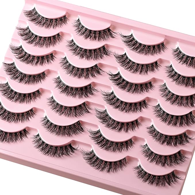 Lashes False Eyelashes Wispy Cat Eye Lash Strips Fake Mink Eyelash Natural Look 14 Pairs Fluffy Demi Wispies Strip Lashes Pack 8-14mm Short Cateye Full Pestañas for Women