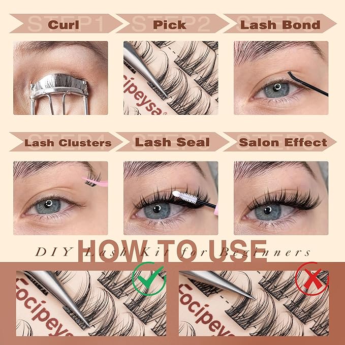 Focipeysa Lashes Wispy Cluster Lashes Natural Lash Clusters 10-16mm Eyelash Clusters Salon Effect Pestañas Postizas Naturales Fairy DIY Individual Eye Lashes Extensions Pack Spiky Lash