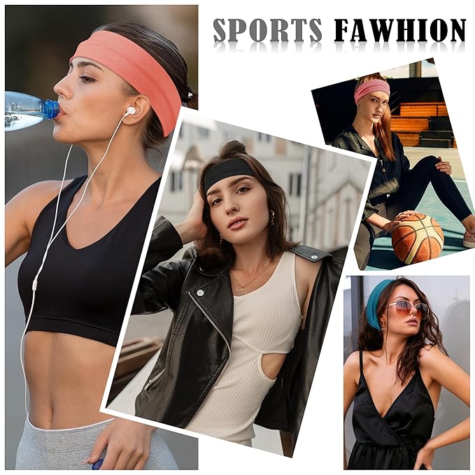 16Pcs Headbands for Women - Multicolor Absorb Sweat Non Slip Absorb Sweat Sports Hair Bands( Soft Cotton Cloth Stretchy Headbands )(Suitable for Fitness Yoga Outdoor Exercise )