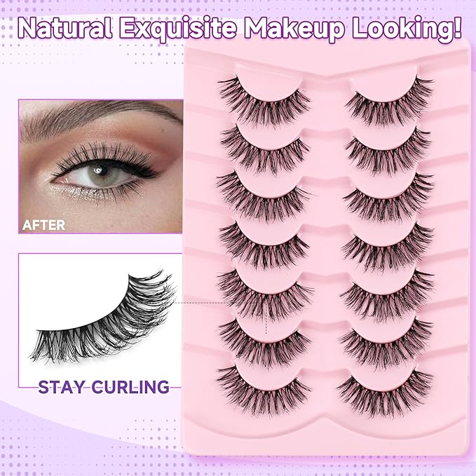 Lashes False Eyelashes Natural Lashes Wispy Eyelashes 13mm Lashes Pack Thin Memory Band Volume Wispy Lashes Soft Strip Lashes C Curl Natural Eyelashes Fake Lashes 7 Pair EVENTILL