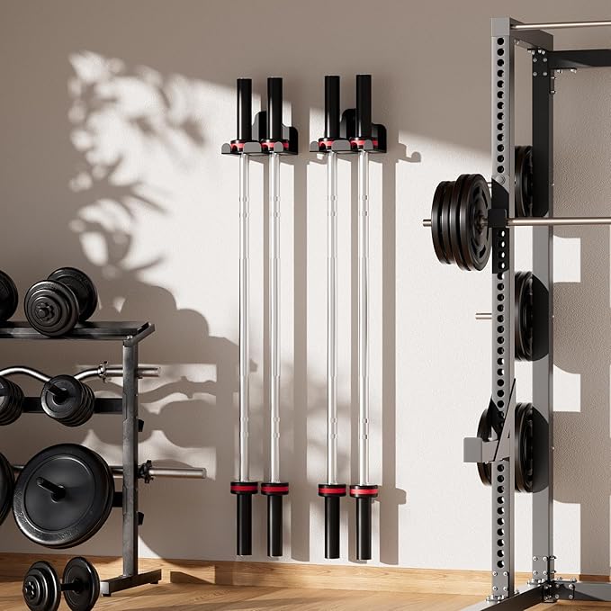 Barbell Wall Holder,Single Barbell wall Mount Hanger,Garage Gym Bar Wall Rack,Vertical Olympic Hanger wall Mount Rack,Space Saving Gym Accessory,Holds Under 33mm Bar Size(Black)