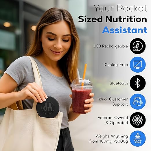 Food Scale, Portable, Rechargeable Travel Size. Smart Calories Calculator for Weight Loss, Nutrition, Diabetes, Meal Prep, Diet - Pocket Digital Coffee Scales - Free GOURMETMILES App