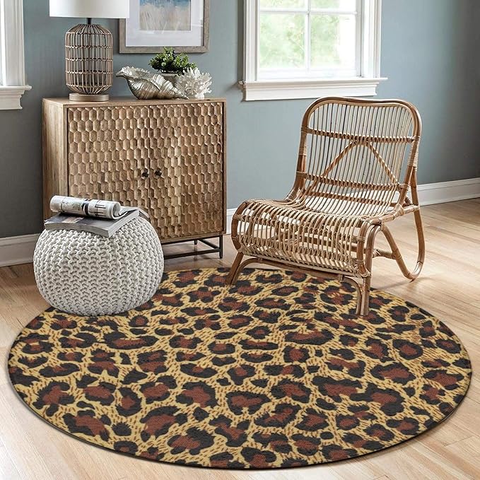 Large Home Decor Mat, Soft Round Yoga Carpet, Non-Slip Machine Washable Kitchen Office Circle Rug Compatible with Leopard Cheetah Print