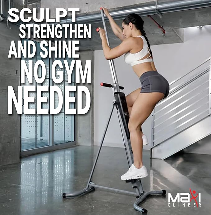 MaxiClimber 2.0 Vertical Climber ERS (Elastic Resistance System) - Easy to Assemble, Folding Exercise Machine Combines Cardio & Strength Training for a Low Impact, Full Body Workout - Free Fitness App