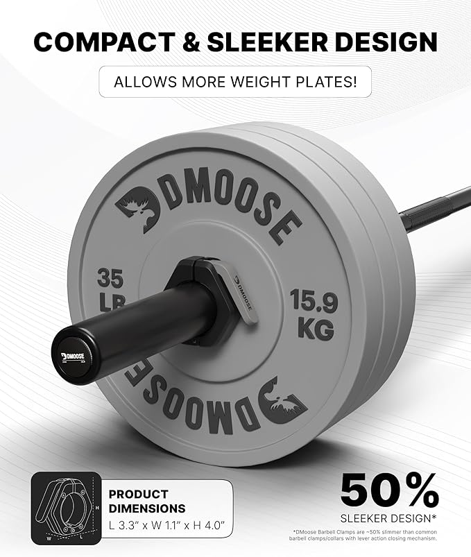 DMoose Fitness Barbell Clips 2 Inch (Pair) - Quick Release Olympic Barbell Clamps & Collars with Anti Slip TRP Grip for Secure Weightlifting and Powerlifting - Weight Clips for Bars at Home or Gym