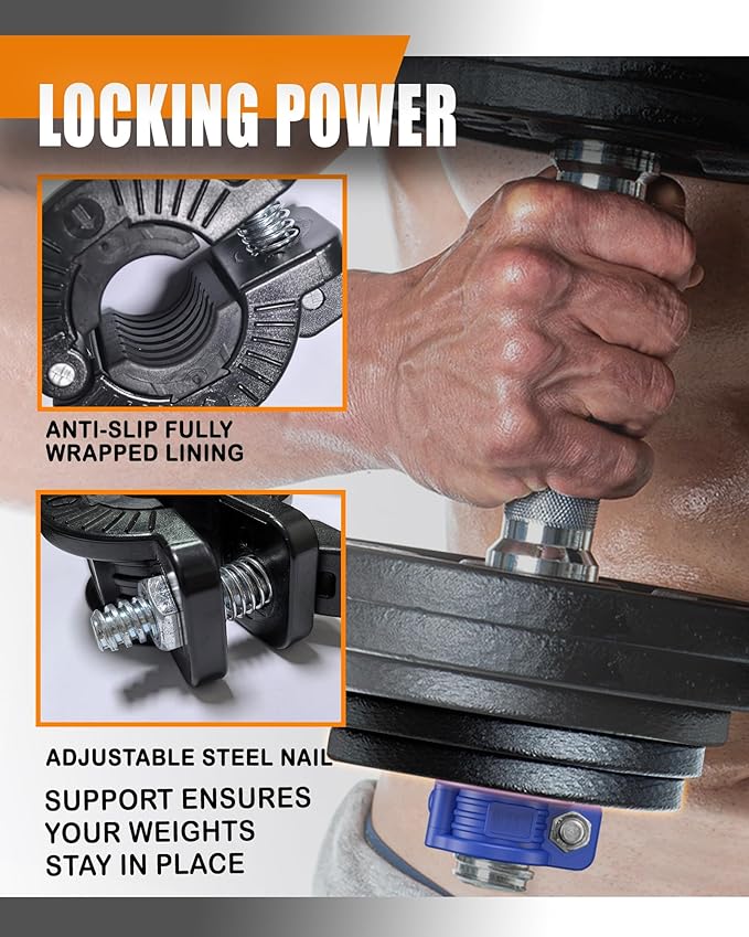 MAXRICH T Barbell Clamp 1 inch Multiple Sizes & Adjustable Weight Clips for Barbell Quick Release Barbell Clips|Barbell Collar Bar Locks for Weight Lifting (Blue 0.9-1.18inch)