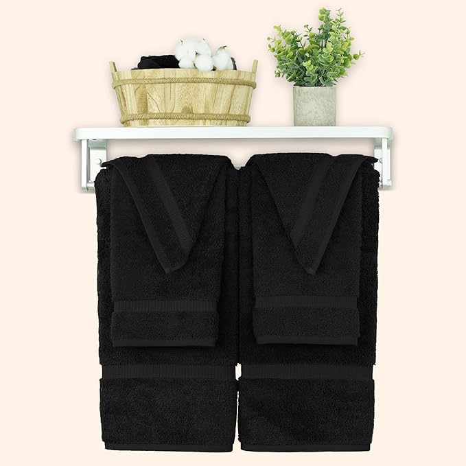 Chakir Turkish Linens 100% Cotton Premium Turkish Towels for Bathroom | 2 Bath Towels - 2 Hand Towels, 2 Washcloths (6-Piece Towel Set, Black)