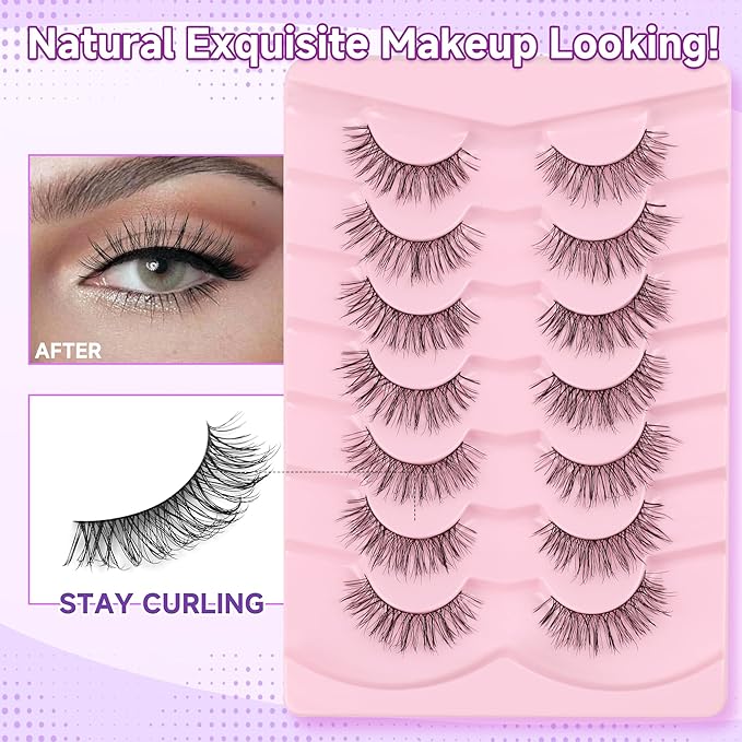 Lashes False Eyelashes Natural Lashes 13mm Short Eyelashes with Thin Memory Band Volume Wispy Lashes Soft Strip Lashes Pack C Curl Natural Eyelashes Fake Lashes 7 Pair EVENTILL