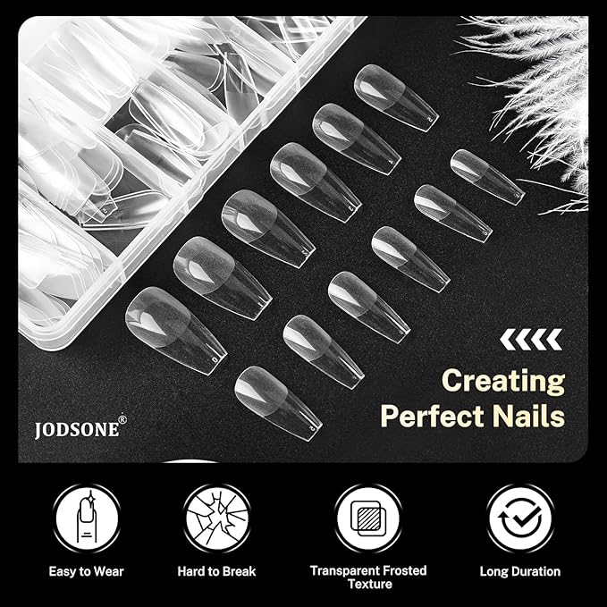 JODSONE Short Straight Nails Tips Full Cover Soft Gel Nail Tips for Professional Pre-shaped Straight Shape False Nail Half Matte Fake Nail 10 Sizes 240PCS