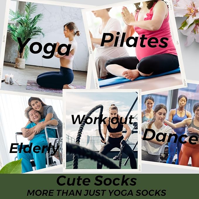 3/6 Pairs Cute Pilates Socks with Grips,Yoga Socks Barre Sock Non Slip Embroidery for Barre Ballet Barefoot Workout