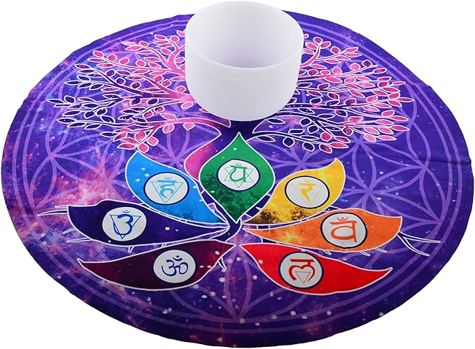 FMTY Perfect Pitch Crystal Singing Bowl 14 inch Washable Healing Bowl Cushion 52"Meditation Sound Bowl with Singing Bowls Mat for Relaxation, Yoga, Chakra Healing, Stress Relief (C Note, 14 inch)