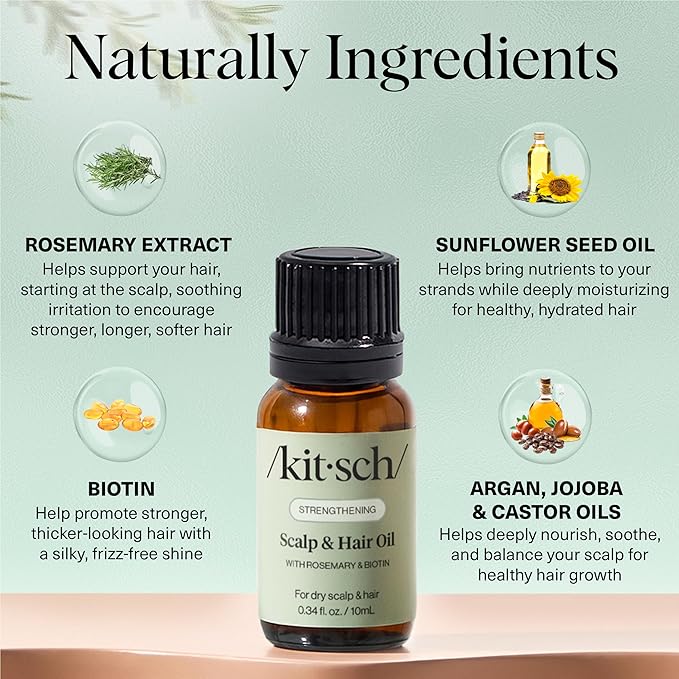 Kitsch Rosemary Oil for Hair Growth – Hair Oil with Biotin, Castor & Jojoba – Pre-Wash Scalp oil for Hair Care – Lavender Scent – 10mL