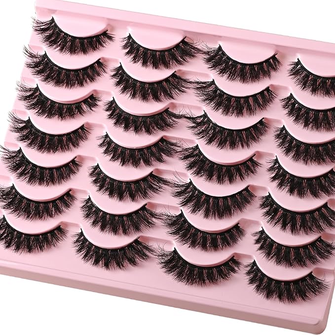 Lashes Wispy False Eyelashes Cat Eye Lash Strips Natural Look Fake Mink Eyelash Pack 14 Pairs Lightweight Fluffy Cateye Lashes Soft Cotton Band 6-13mm Wispies Full Easy Eyelashes for Women