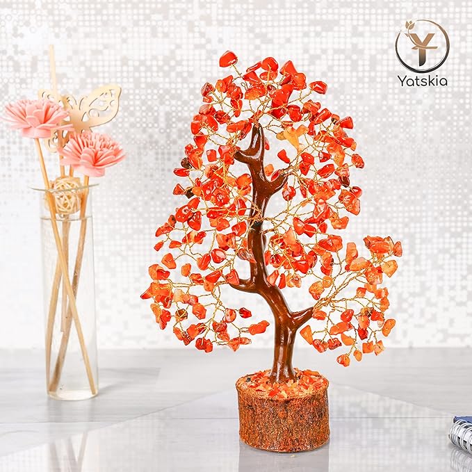 Carnelian Crystal - Gem Tree, Stone Tree, Crystal Money Tree, Spiritual Home Decor, Wealth Stones and Crystals, Crystal Tree for Positive Energy, Home Decor Gifts Money Tree Feng Shui