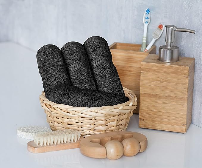 Utopia Towels 8 Piece Premium Towel Set, 2 Bath, 2 Hand, and 4 Wash Cloths, 600 GSM 100% Ring Spun Cotton, Highly Absorbent Towels for Bathroom, Gym, Hotel, and Spa, Black