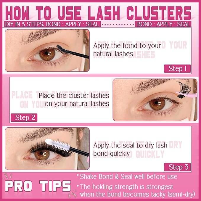 Cluster Lashes Volume Lash Clusters D Thick Eyelashes Extensions 14-16mm Mix 50D+80D Individual Lashes Thin Band Lash Bond and Seal Tweezers for DIY Lash Extension Beginners