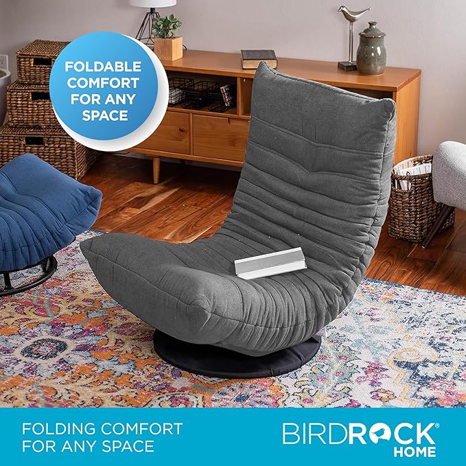 BIRDROCK HOME Swivel Floor Chair - 360 Adjustable Memory Foam Lounge Seat - Gaming - Comfortable Back Support - Cushion Dorm Rocker - Comfy for Reading Game Meditating - Fully Assembled (Grey)