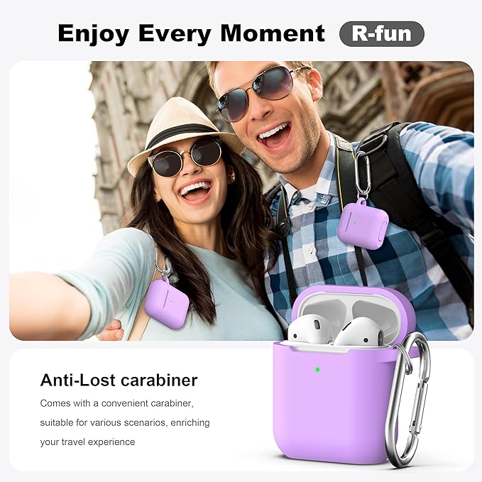 R-fun Compatible with AirPods Case Cover, Soft Silicone Protective Cover with Keychain for Women Men Compatible with Apple AirPods 2nd 1st Generation Charging Case, Front LED Visible,Lavender
