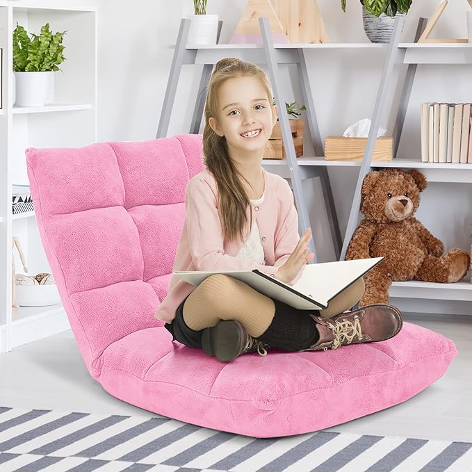 Giantex Floor Chair with Back Support, Folding Sofa Chair with 14 Adjustable Position, Padded Sleeper Bed, Couch Recliner, Floor Gaming Chair, Meditation Chair, Gaming Floor Chairs for Adults(Pink)