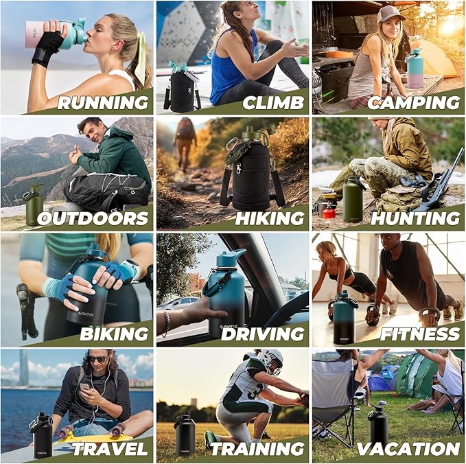 COKTIK 84oz Water Bottle with Straw - Triple Insulated Flask, 48hr Cold Retention Large Water Bottle, Leakproof Water Jug for Gym, Hiking, Camping, Outdoor Sports (2 pack,Black)