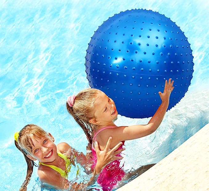 Large Sensory Massage Ball for Kids, 2 Pack 33.5" 85CM Bouncy Exercise Balls for Toddlers, Big Inflatable Toys with Tactile Spikes, Outdoor Giant Yoga Balls, Large Beach Ball (Blue+Pink)