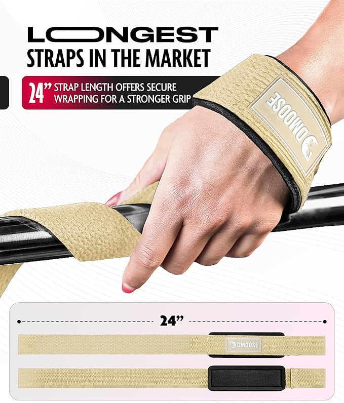 DMoose Fitness Lifting Straps 24" (Pair) - 5mm Padded Durable Wrist Straps for Weightlifting & Powerlifting - Cotton Lifting Strap with Silicone Grip for Men & Women - Deadlift Strap for Gym Workout
