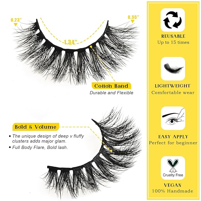 Lashes Fluffy Eyelashes Wispy False Lash Natural Mink Eyelash Strips 10 Pairs 8D Doll Eye Volume Eyelashes Reusable Thick Wispies Crossed Lash Packs Fake Strip Lashes for Women