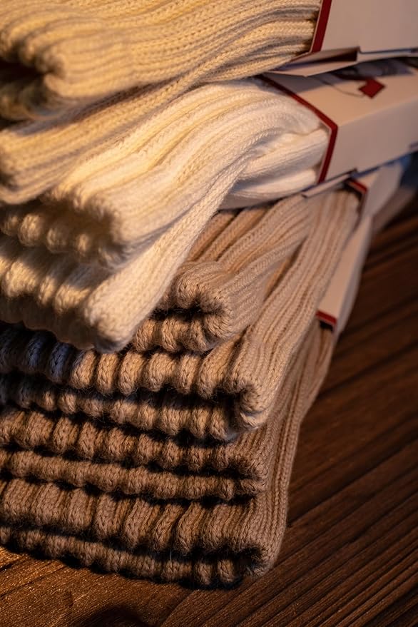 4 Pairs Natural 98% Cotton Crew Socks - Seamless, Breathable, Cozy Fall & Winter Socks for Women & Men
