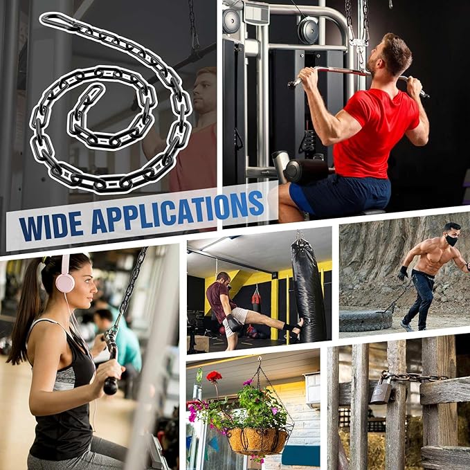 Fitness Chain, Weight Lifting Chain, 304 Stainless Steel Exercise Cable Machine Extension, LAT Pulldown Bar Extension Attacment for Home Gym