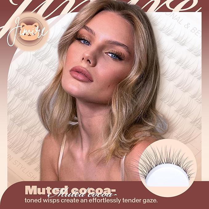 JIMIRE Brown Lash Clusters Wispy Lash Extensions Invisible Lash Band Eyelash Clusters Lightweight Lash Clusters 8-16MM Soft CC Curly Cluster Eyelash Extensions DIY Drak Brown Cluster Lashes at Home
