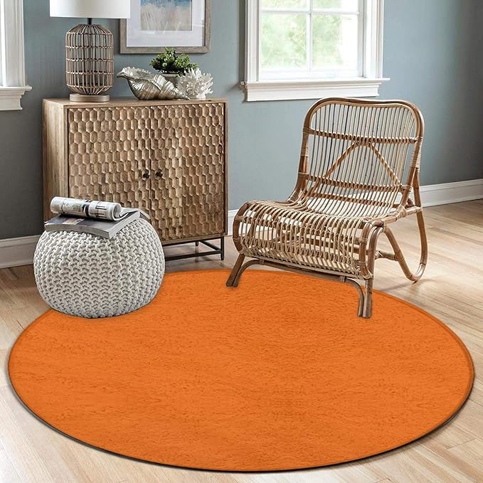 Large Machine Washable Circular Rugs, Home Decor Round Mat for Living Room Sofa Office Compatible with Orange