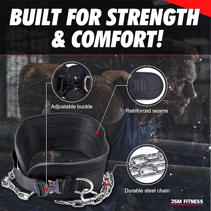 Dip Belt for Weight Lifting with a Quick Closure Steel Buckle, Weighted Belt for Pullups & Dips for Men, with Durable Chain and Carabiners, Weightlifting, Squat, Bodybuilding