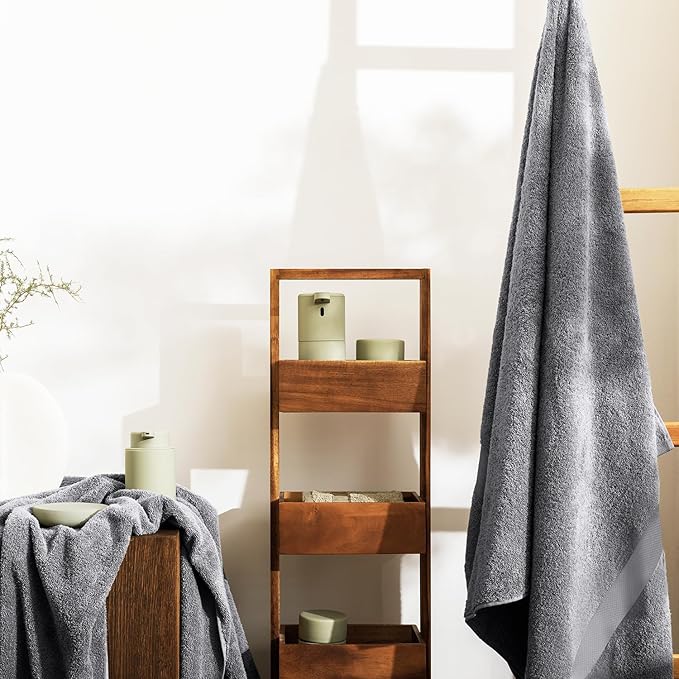 Oakias Premium Towel Set 600 GSM 8 Piece Grey - 100% Ring Spun Cotton Highly Absorbent Towels Set - Super Soft Bathroom Towel Set - Hotel Quality Double Stitched Hem - Ideal for Hotels, Spa, Gyms