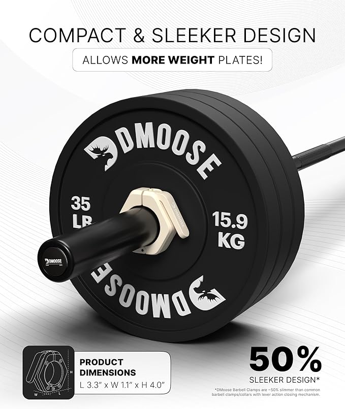 DMoose Fitness Barbell Clips 2 Inch (Pair) - Quick Release Olympic Barbell Clamps & Collars with Anti Slip TRP Grip for Secure Weightlifting and Powerlifting - Weight Clips for Bars at Home or Gym