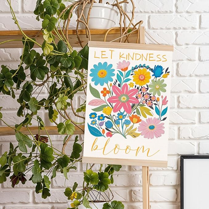 DNEULYR Let Kindness Bloom Mental Health Poster Hanger Frame, Boho Floral Wall Decor, Motivational Mental Health Wall Art Banner for Classroom Kids Room School Counselor Office Decor, 12.5x17 Inch