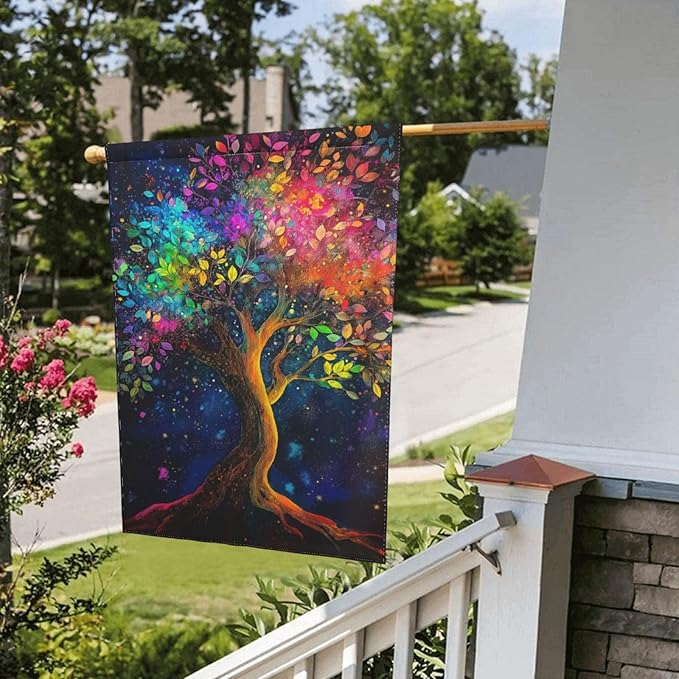 Colorful Tree Garden Flag 12x18 In Double Sided Yard Flags Lawn Sign Decor No Flagstand